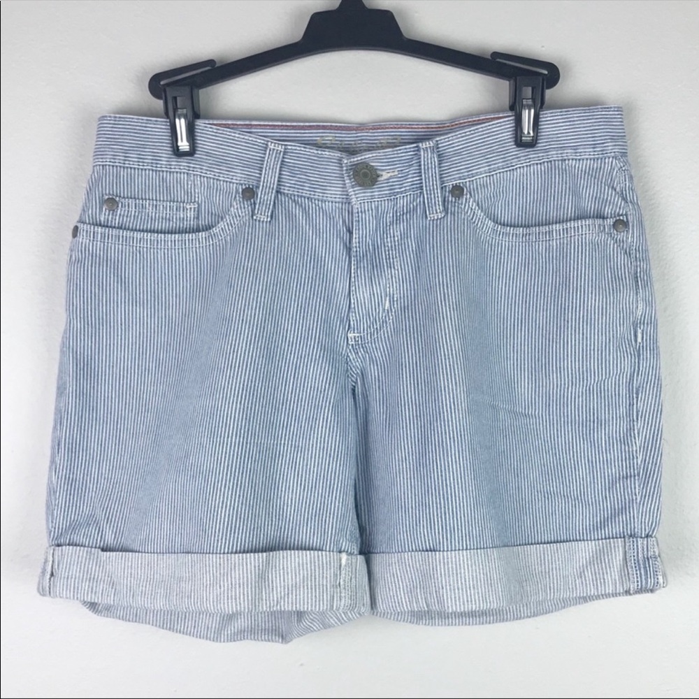 Eddie Bauer | Cotton Pinstripe Cuffed Denim Shorts 4